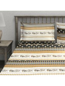 AURAVE - Brown Printed Cotton Blend King Fitted Bedsheet with 2 Pillow Covers
