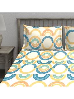 AURAVE - Multicolor Printed Cotton Blend King Fitted Bedsheet with 2 Pillow Covers