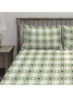 AURAVE - Beige Printed Cotton Blend King Fitted Bedsheet with 2 Pillow Covers