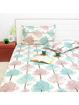 AURAVE - Multicolor Printed Cotton 144TC Queen Size Fitted Bedsheet with 2 Pillow Covers