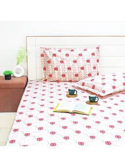 AURAVE - Pink Printed Cotton 144TC Queen Size Fitted Bedsheet with 2 Pillow Covers
