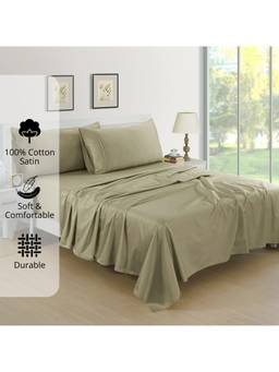 AURAVE - Taupe Cotton Satin 400 TC Queen Size Flat Bedsheet with 2 Pillow Covers
