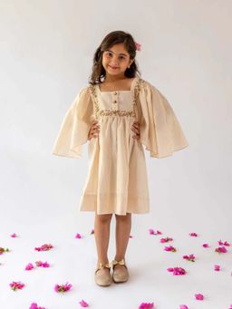 Keva Clothing - Girls Ivory Embellished Bell Sleeves Dress