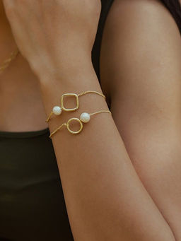 Anaash - 18K Gold Plated White Squared Bracelet