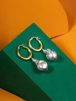 Anaash - 18K Gold Plated Silver Baroque Pearl Hoop Earrings