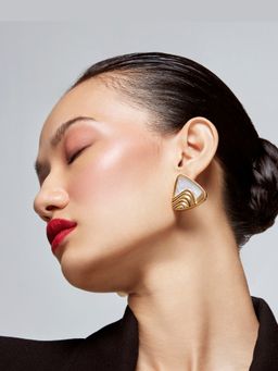 Anaash - 22K Gold Plated White Trey Stud Earrings