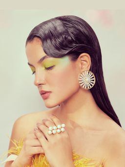 Anaash - 18K Gold Plated White Wheelie Stud Earrings