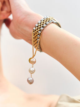 Anaash - 18K Gold Plated White Triplet Pearl Watch Pearl Charm