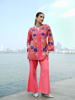 HOUSE OF KARI - Peach Cotton Kashmiri Aari Embroidered Tunic