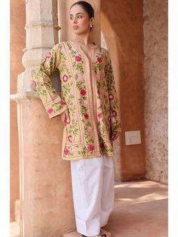 HOUSE OF KARI - Beige Floral Cotton Kashmiri Aari Embroidered Tunic