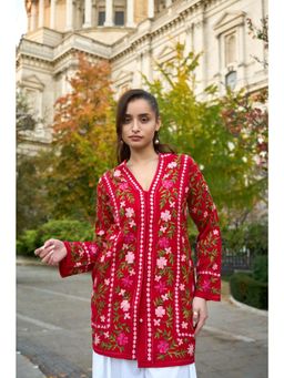 HOUSE OF KARI - Red Floral Cotton Kashmiri Aari Embroidered Tunic