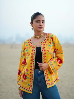 HOUSE OF KARI - Mustard Cotton Kashmiri Aari Embroidered Tunic Jacket