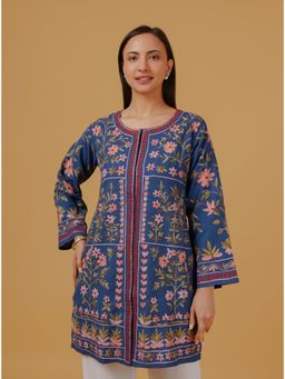 HOUSE OF KARI - Blue Cotton Kashmiri Aari Embroidered Tunic
