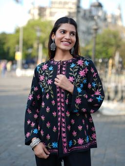HOUSE OF KARI - Black Cotton Kashmiri Aari Embroidered Tunic