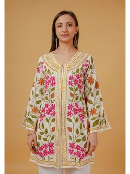 HOUSE OF KARI - Off White Cotton Kashmiri Aari Embroidered Tunic