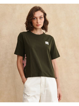 RAREISM - Olive Floral Print Relaxed T-Shirt