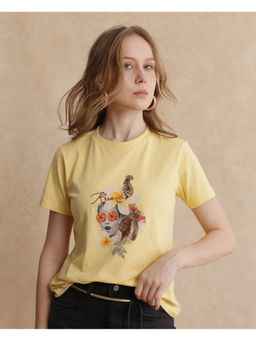 RAREISM - Light Yellow Tigo Print Regular T-Shirt