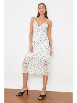 Trendyol - White Polka Midi Slip Dress (UK 6)