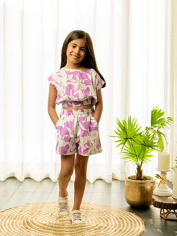 Fairies Forever - White & Purple Cotton Co Ord with Shorts (Set of 2)