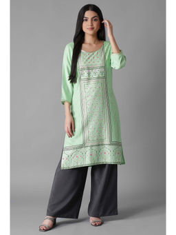Aurelia - Green Mughal Print Kurta Palazzo (Set of 2)