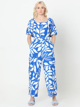 VERO MODA - Blue & White Printed Jumpsuit with Belt (Set of 2)