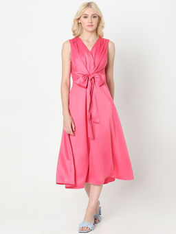 VERO MODA - Pink Satin Midi Dress