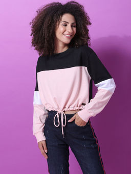 Campus Sutra - Black Women Colorblock Stylish Casual Sweatshirts
