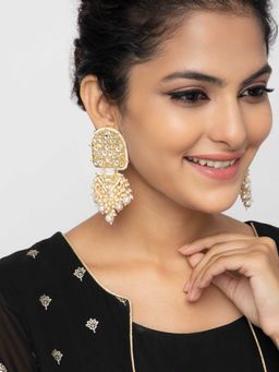 Indya - Gold Geometric Tiered Multi Bead Dangler Earrings