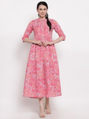 Indibelle Cotton Tie-Up Floral Print Straight Kurta (Green)