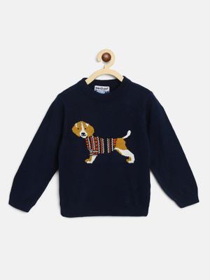 Nautinati Boys Navy Blue Printed Pure Cotton Sweatshirt main image 1