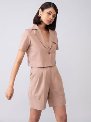 Twenty Dresses by Nykaa Fashion Brown Solid Notched Lapel Jacket