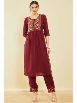 Soch - Maroon Rayon Embroidered Kurta With Thread Work (Set of 2)