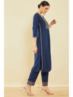Soch - Blue Rayon Embroidered Kurta With Sequins (Set of 2)