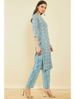 Soch - Blue Rayon Abstract Print Kurta With Gotta Patti (Set of 2)