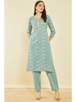 Soch - Teal Rayon Abstract Print Kurta With Gotta Patti (Set of 2)