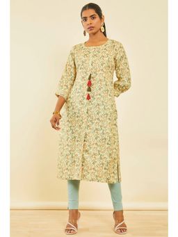 Soch - Yellow Poly Cotton Paisley Print Kurta With Tassels