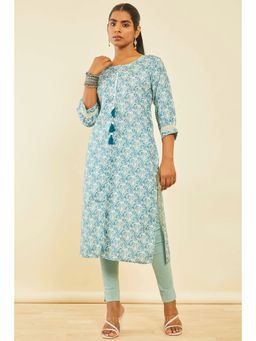Soch - Cream Poly Cotton Paisley Print Kurta With Tassels
