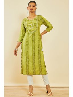 Soch - Green Rayon Bandhani Print Kurta With Thread Work