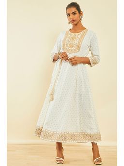 Soch - Off White Rayon Embroidered Dress Kurta With Thread Work