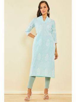 Soch - Blue Cotton Blend Embroidered Kurta With Thread Work
