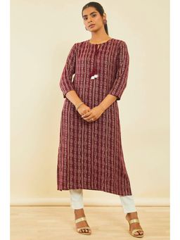 Soch - Maroon Rayon Bandhani Print Kurta With Tassels