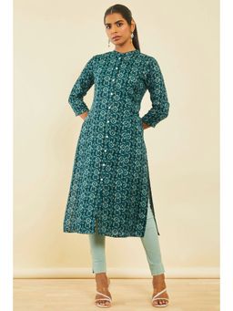 Soch - Teal Rayon Ikkat Print Kurta