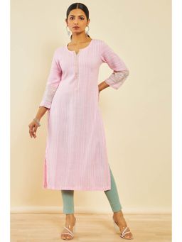 Soch - Pink Rayon Slub Embroidered Kurta With Thread Work