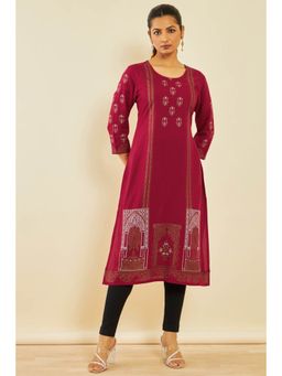 Soch - Maroon Rayon Foil Print Kurta With Beads