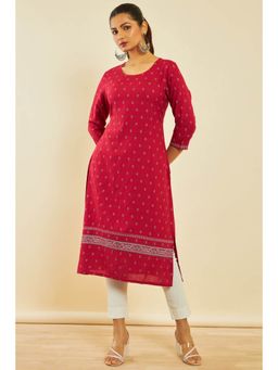 Soch - Maroon Rayon Abstract Print Kurta With Beads