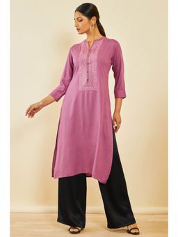 Soch - Onion Pink Rayon Embroidered Kurta With Sequins