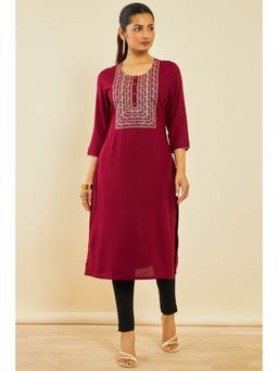 Soch - Maroon Rayon Embroidered Kurta With Gotta Patti