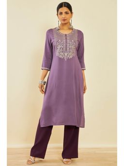 Soch - Purple Rayon Embroidered Kurta With Thread Work