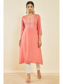 Soch - Peach Rayon Embroidered Kurta With Thread Work