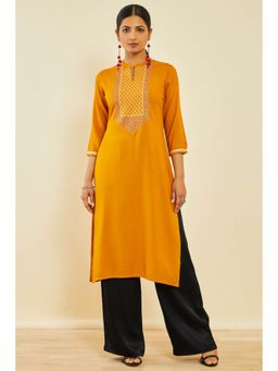 Soch - Mustard Rayon Embroidered Kurta With Thread Work